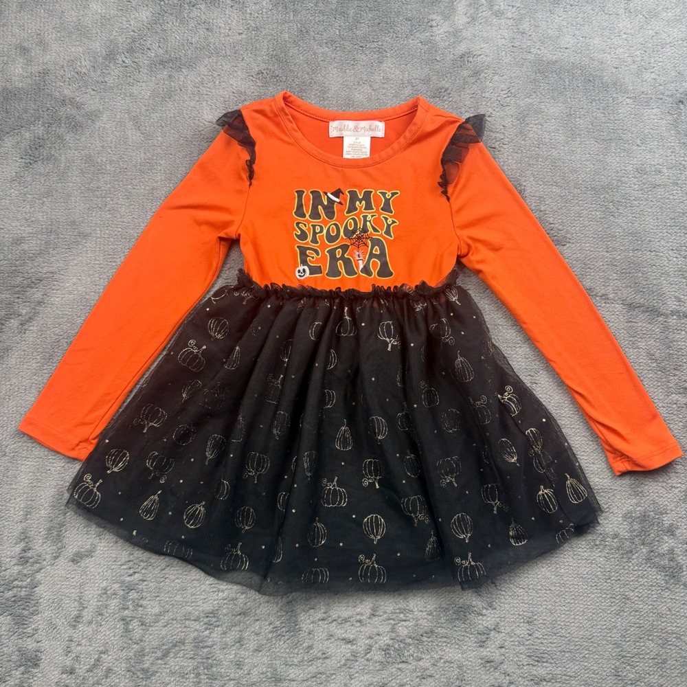 Maddie & Michelle Toddler Girls In My Spooky Era Halloween Tutu Dress Orange 2T